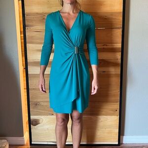 Calvin Klein asymmetrical 3/4 sleeve faux wrap dress